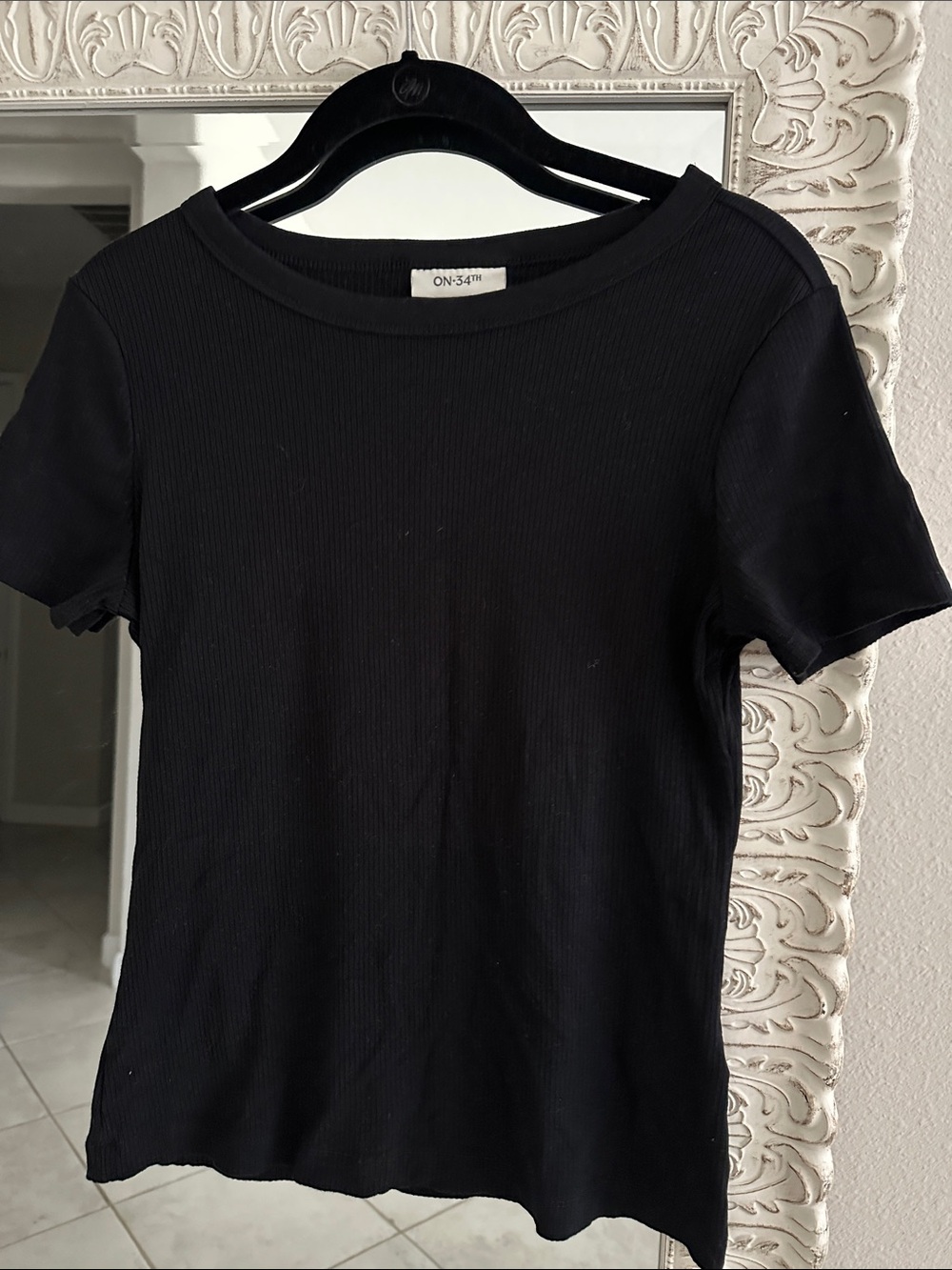 ON 34th Black Ribbed Short Sleeve Tee